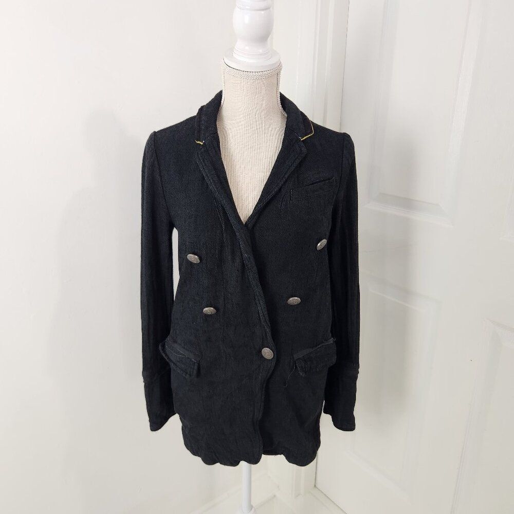 Free People Blazer Womens XS Black Twill Military Pirate Nautical Relaxed Soft